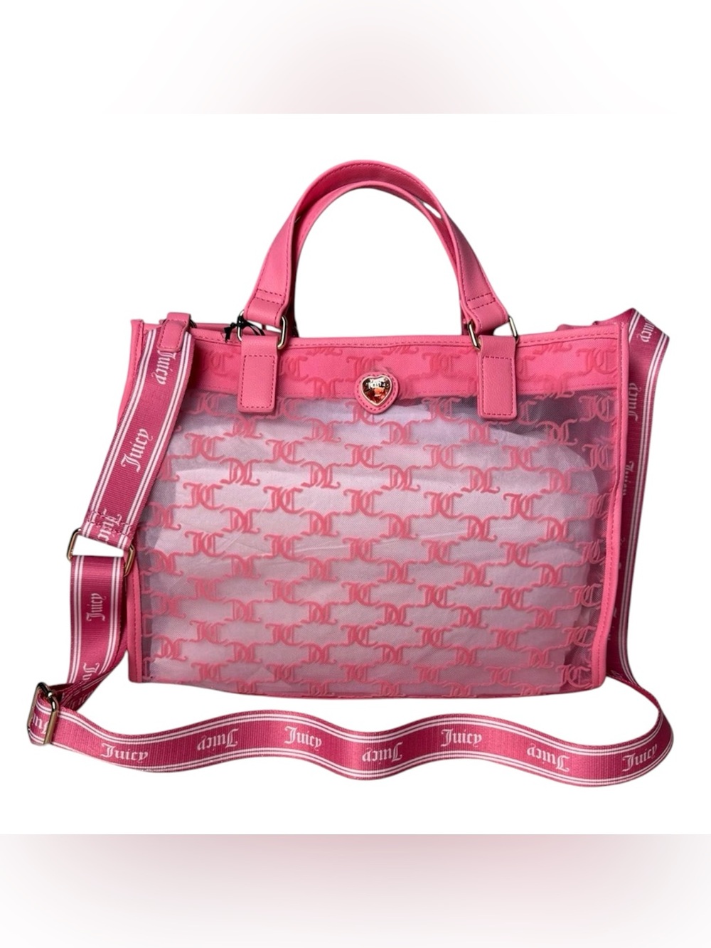 Juicy Couture Hot Pink Mesh Logo Tote with Branded Strap